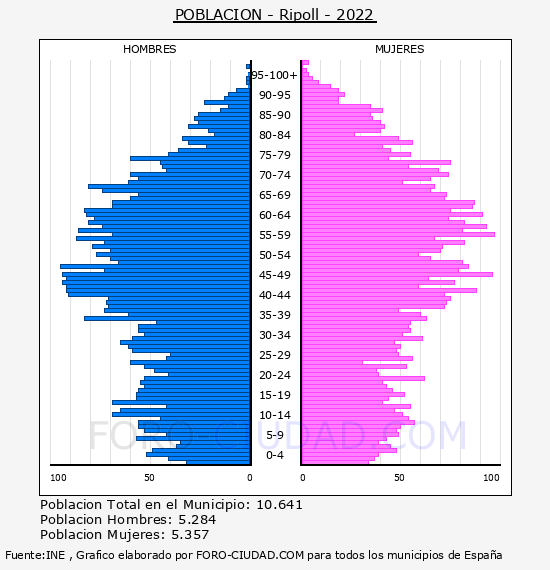Ripoll - Pirámide de población por años- Censo 2022