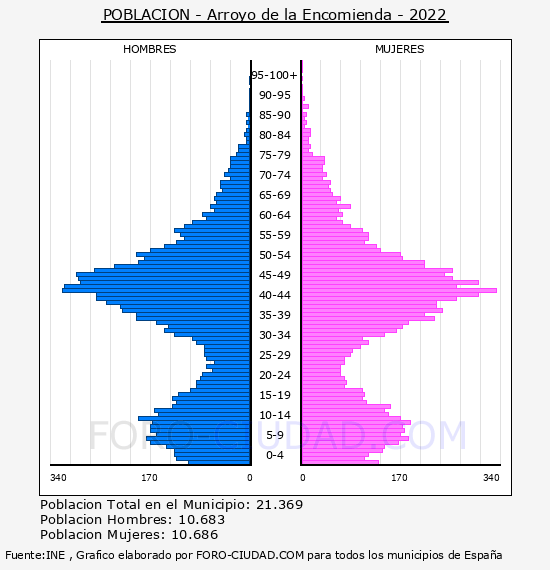 Arroyo de la Encomienda - Pirámide de población por años- Censo 2022