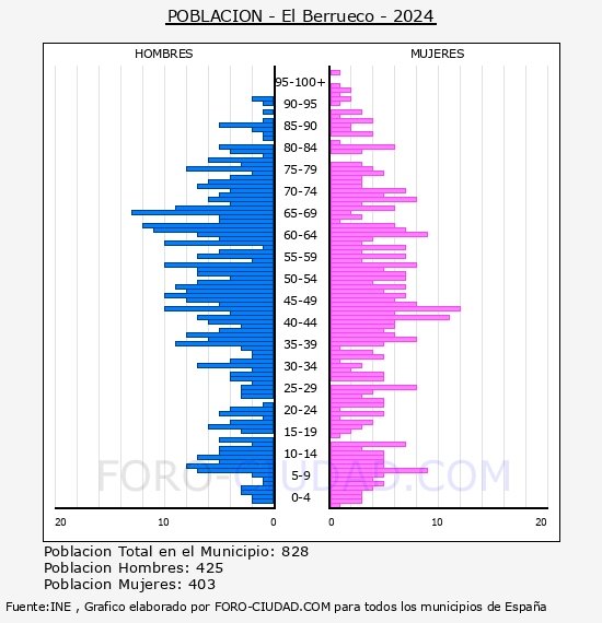 El Berrueco - Pirmide de poblacin por aos- Censo 2024