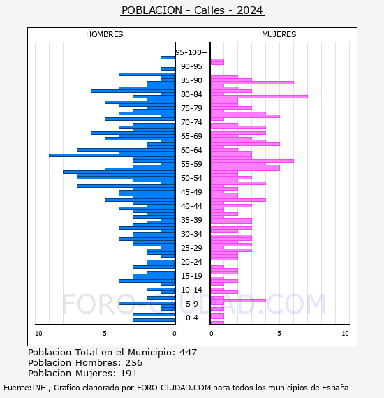 Calles - Pir�mide de poblaci�n por a�os- Censo 2024