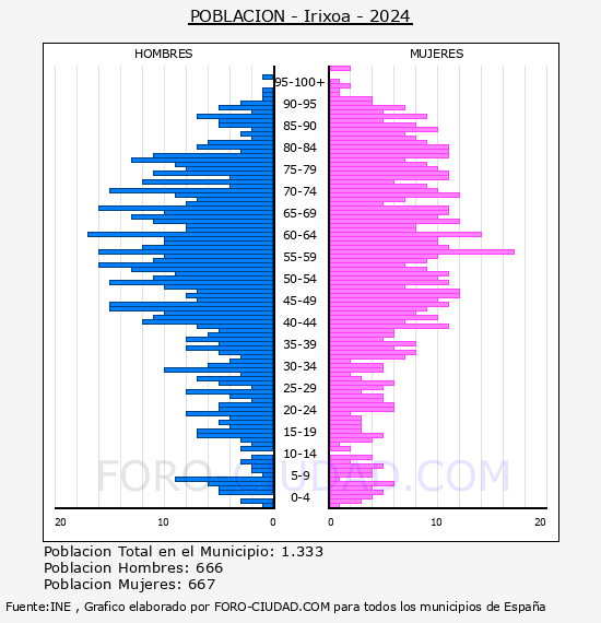 Irixoa - Pir�mide de poblaci�n por a�os- Censo 2024