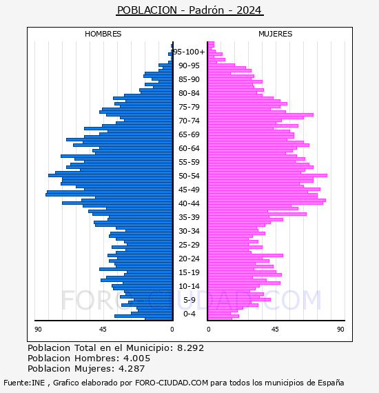 Padr�n - Pir�mide de poblaci�n por a�os- Censo 2024