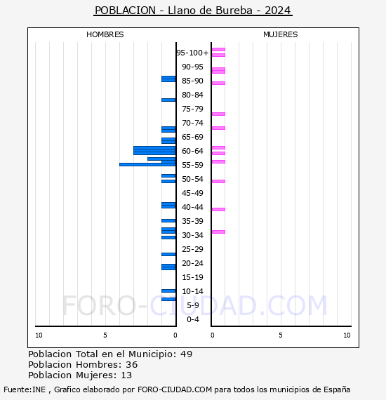 Llano de Bureba - Pirmide de poblacin por aos- Censo 2024