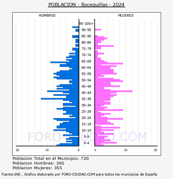 Boceguillas - Pir�mide de poblaci�n por a�os- Censo 2024