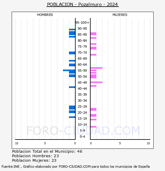 Pozalmuro - Pirmide de poblacin por aos- Censo 2024