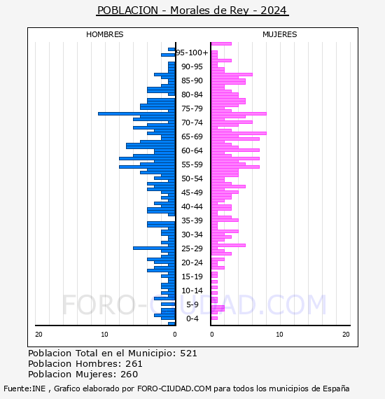 Morales de Rey - Pirmide de poblacin por aos- Censo 2024