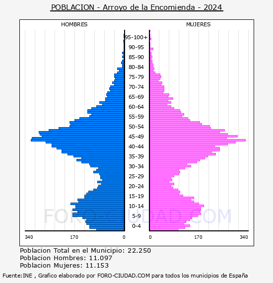 Arroyo de la Encomienda - Pir�mide de poblaci�n por a�os- Censo 2024
