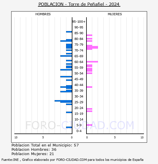 Torre de Peafiel - Pirmide de poblacin por aos- Censo 2024