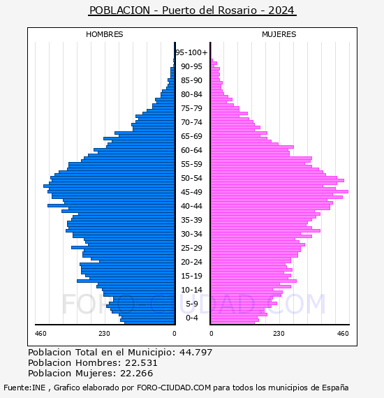 Puerto del Rosario - Pir�mide de poblaci�n por a�os- Censo 2024