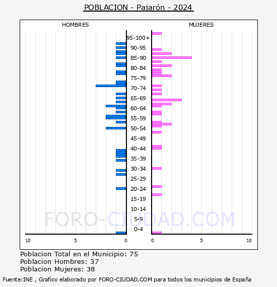 Pajarn - Pirmide de poblacin por aos- Censo 2024