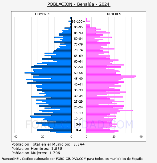 Benal�a - Pir�mide de poblaci�n por a�os- Censo 2024