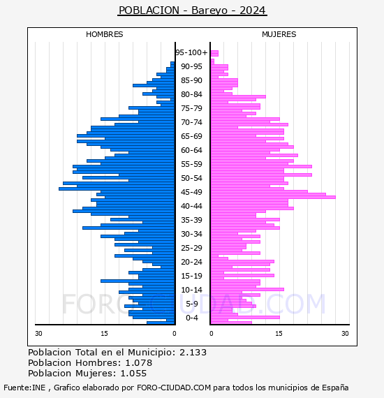 Bareyo - Pir�mide de poblaci�n por a�os- Censo 2024