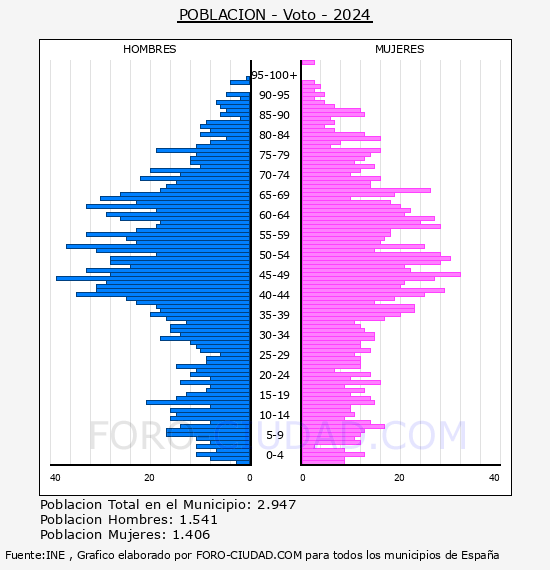 Voto - Pir�mide de poblaci�n por a�os- Censo 2024