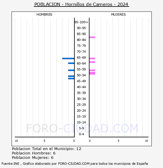 Hornillos de Cameros - Pir�mide de poblaci�n por a�os- Censo 2024