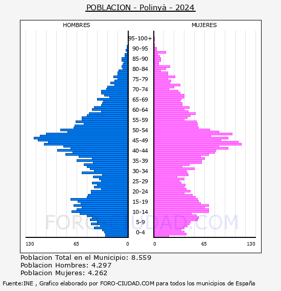 Poliny� - Pir�mide de poblaci�n por a�os- Censo 2024