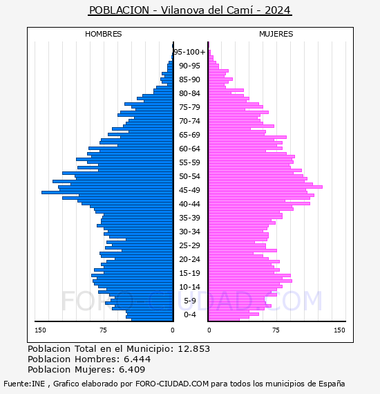 Vilanova del Cam� - Pir�mide de poblaci�n por a�os- Censo 2024