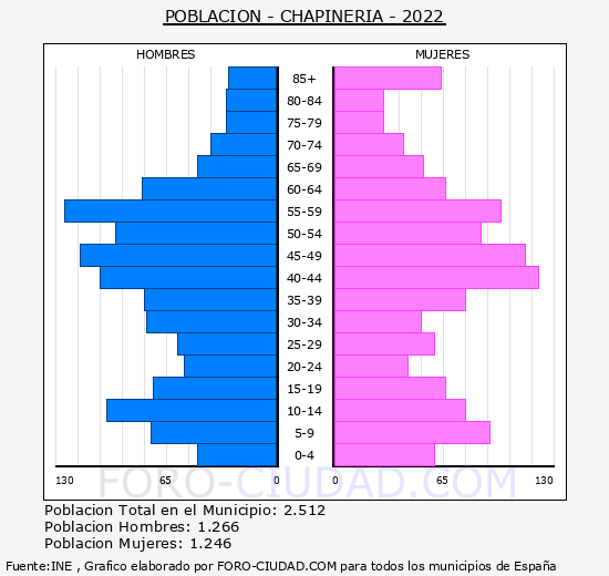Chapinería - Pirámide de población grupos quinquenales - Censo 2022
