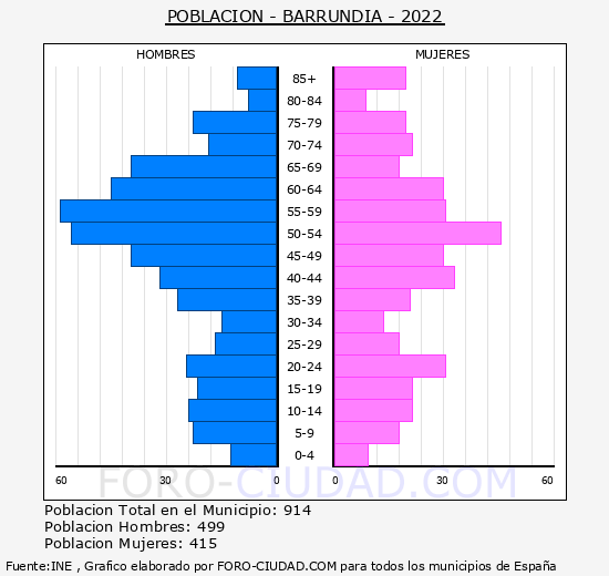 Barrundia - Pirámide de población grupos quinquenales - Censo 2022