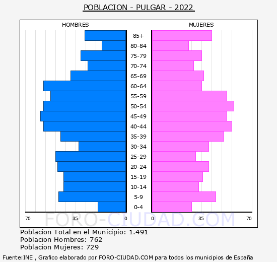 Pulgar - Pirámide de población grupos quinquenales - Censo 2022