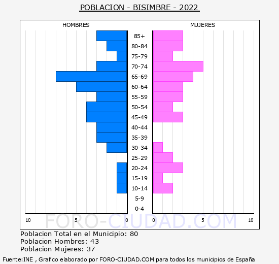 Bisimbre - Pirámide de población grupos quinquenales - Censo 2022