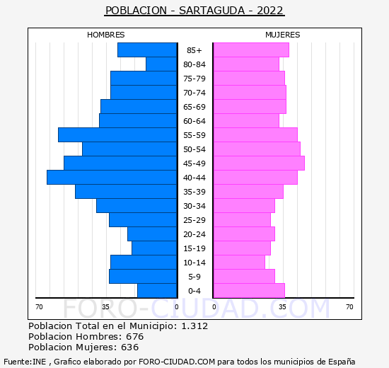 Sartaguda - Pirámide de población grupos quinquenales - Censo 2022