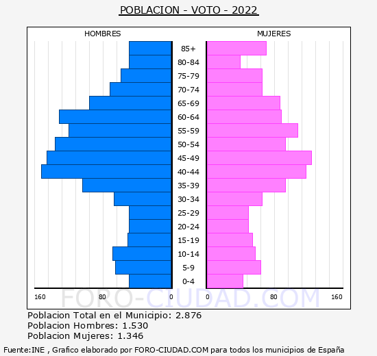 Voto - Pirámide de población grupos quinquenales - Censo 2022