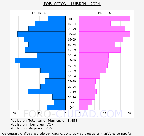 Lubrn - Pirmide de poblacin grupos quinquenales - Censo 2024