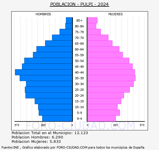 Pulp - Pirmide de poblacin grupos quinquenales - Censo 2024