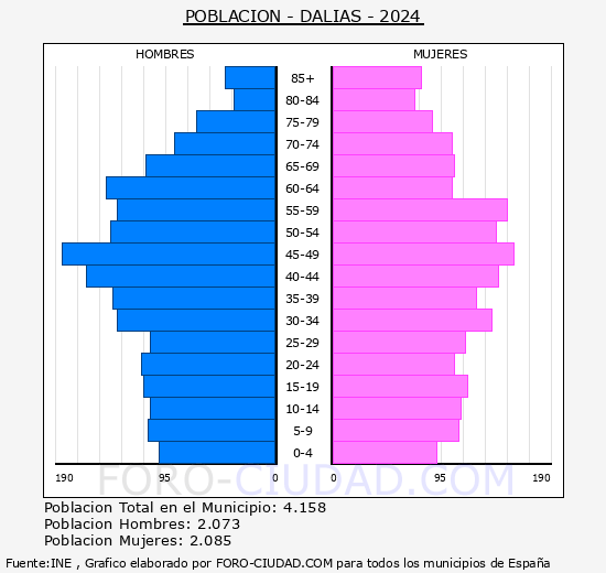 Dalas - Pirmide de poblacin grupos quinquenales - Censo 2024