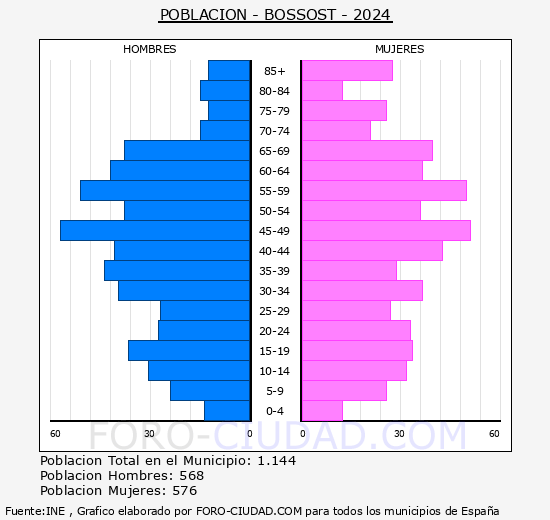 Bossst - Pirmide de poblacin grupos quinquenales - Censo 2024