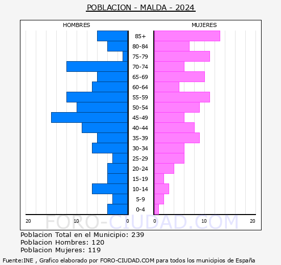 Mald - Pirmide de poblacin grupos quinquenales - Censo 2024