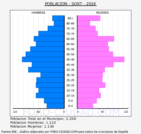 Sort - Pirmide de poblacin grupos quinquenales - Censo 2024