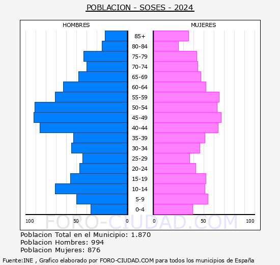 Soses - Pirmide de poblacin grupos quinquenales - Censo 2024