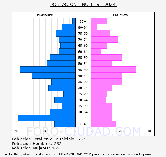 Nulles - Pirmide de poblacin grupos quinquenales - Censo 2024