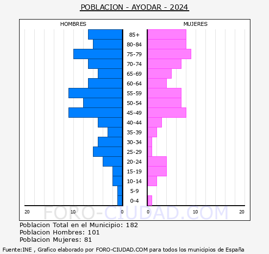Aydar - Pirmide de poblacin grupos quinquenales - Censo 2024