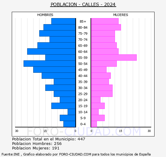 Calles - Pir�mide de poblaci�n grupos quinquenales - Censo 2024