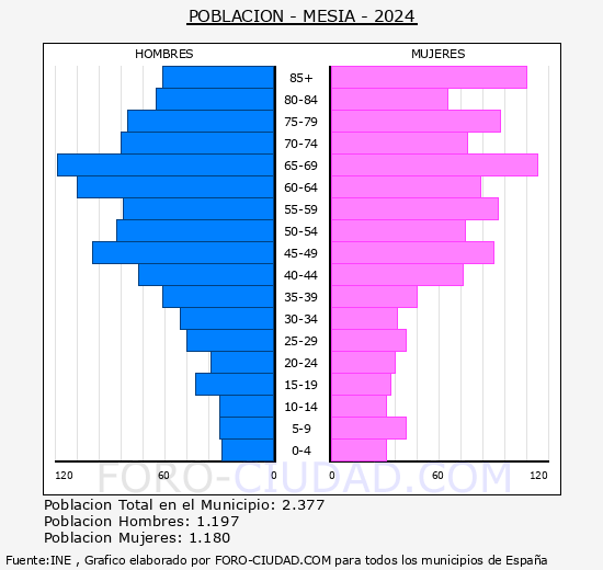 Mesa - Pirmide de poblacin grupos quinquenales - Censo 2024