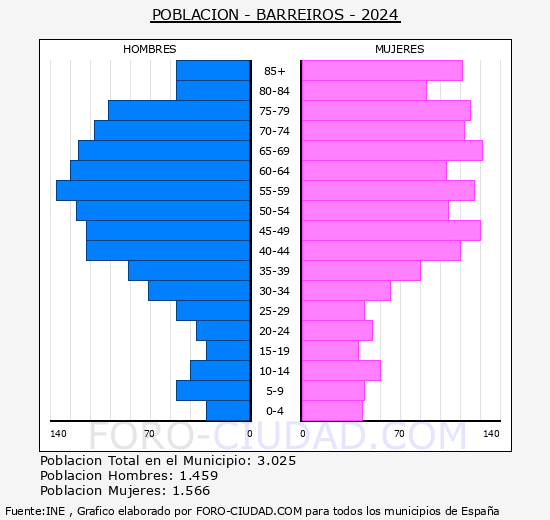 Barreiros - Pirmide de poblacin grupos quinquenales - Censo 2024