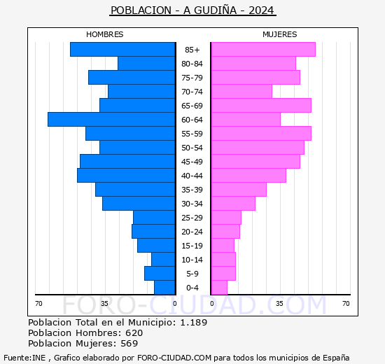 A Gudi�a - Pir�mide de poblaci�n grupos quinquenales - Censo 2024