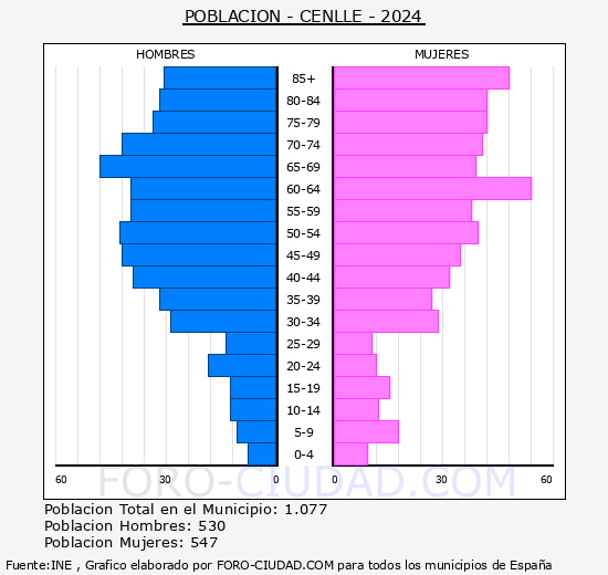 Cenlle - Pir�mide de poblaci�n grupos quinquenales - Censo 2024