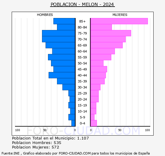 Meln - Pirmide de poblacin grupos quinquenales - Censo 2024