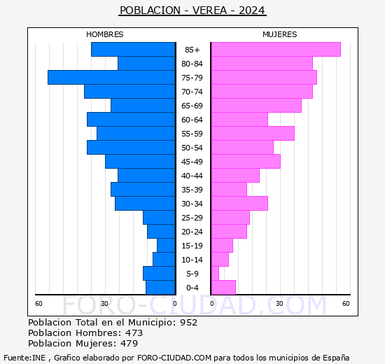 Verea - Pirmide de poblacin grupos quinquenales - Censo 2024