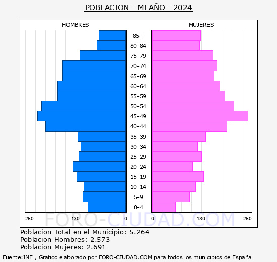 Mea�o - Pir�mide de poblaci�n grupos quinquenales - Censo 2024