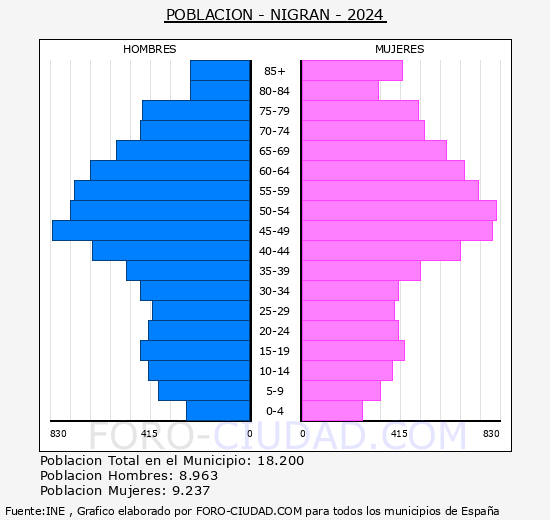 Nigr�n - Pir�mide de poblaci�n grupos quinquenales - Censo 2024