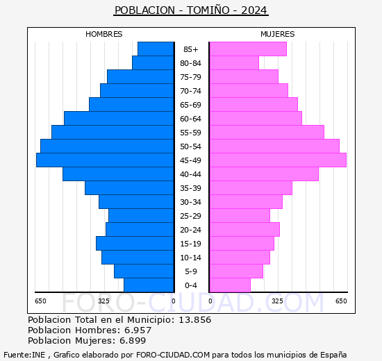Tomio - Pirmide de poblacin grupos quinquenales - Censo 2024