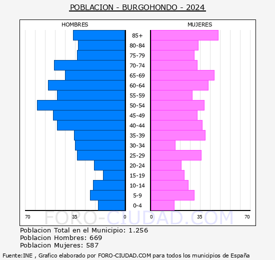 Burgohondo - Pirmide de poblacin grupos quinquenales - Censo 2024