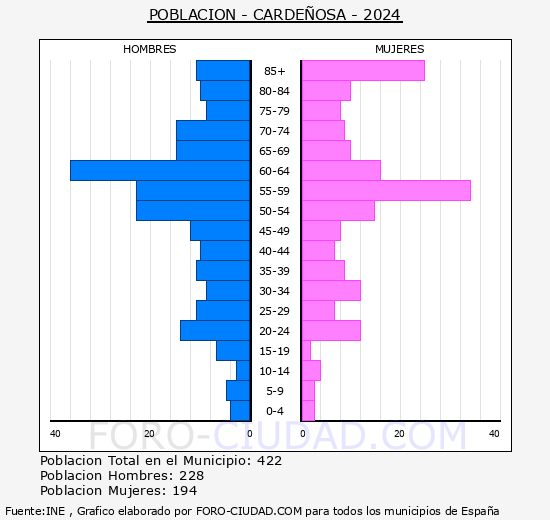 Cardeosa - Pirmide de poblacin grupos quinquenales - Censo 2024