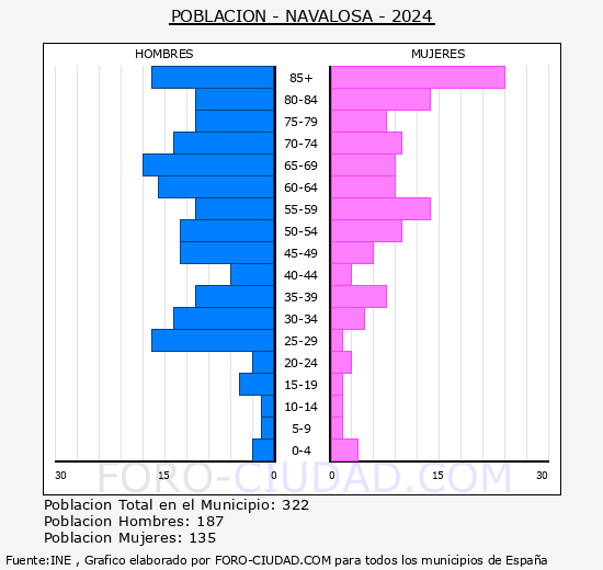 Navalosa - Pirmide de poblacin grupos quinquenales - Censo 2024
