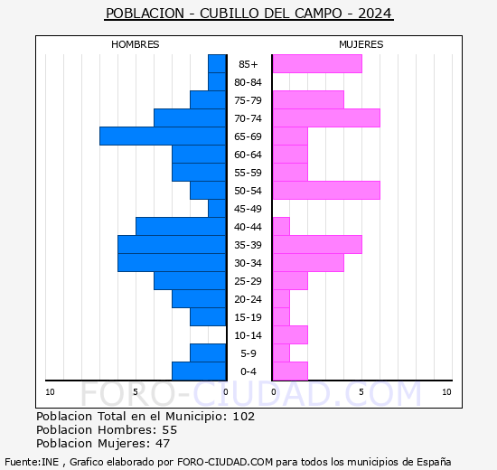 Cubillo del Campo - Pirmide de poblacin grupos quinquenales - Censo 2024