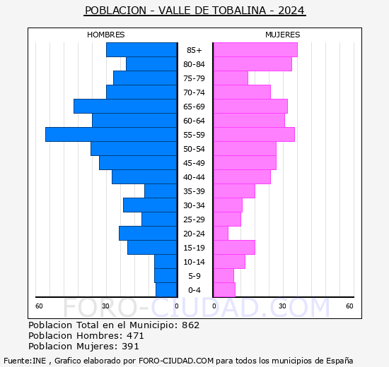 Valle de Tobalina - Pirmide de poblacin grupos quinquenales - Censo 2024